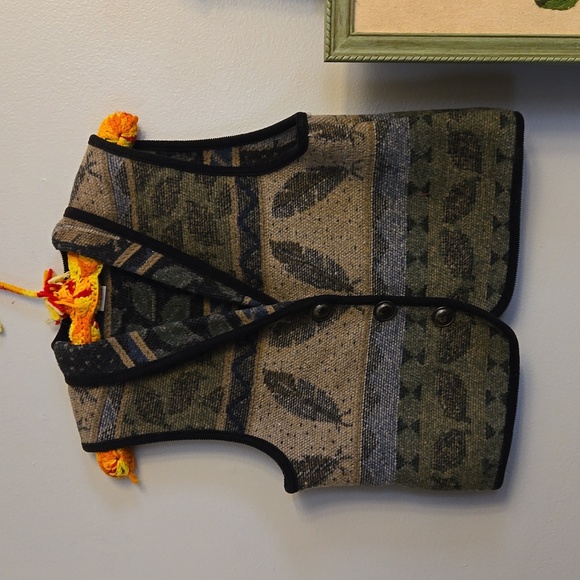 Wool Blend Nomadic Traders Nature Patterned Vest - Picture 1 of 8